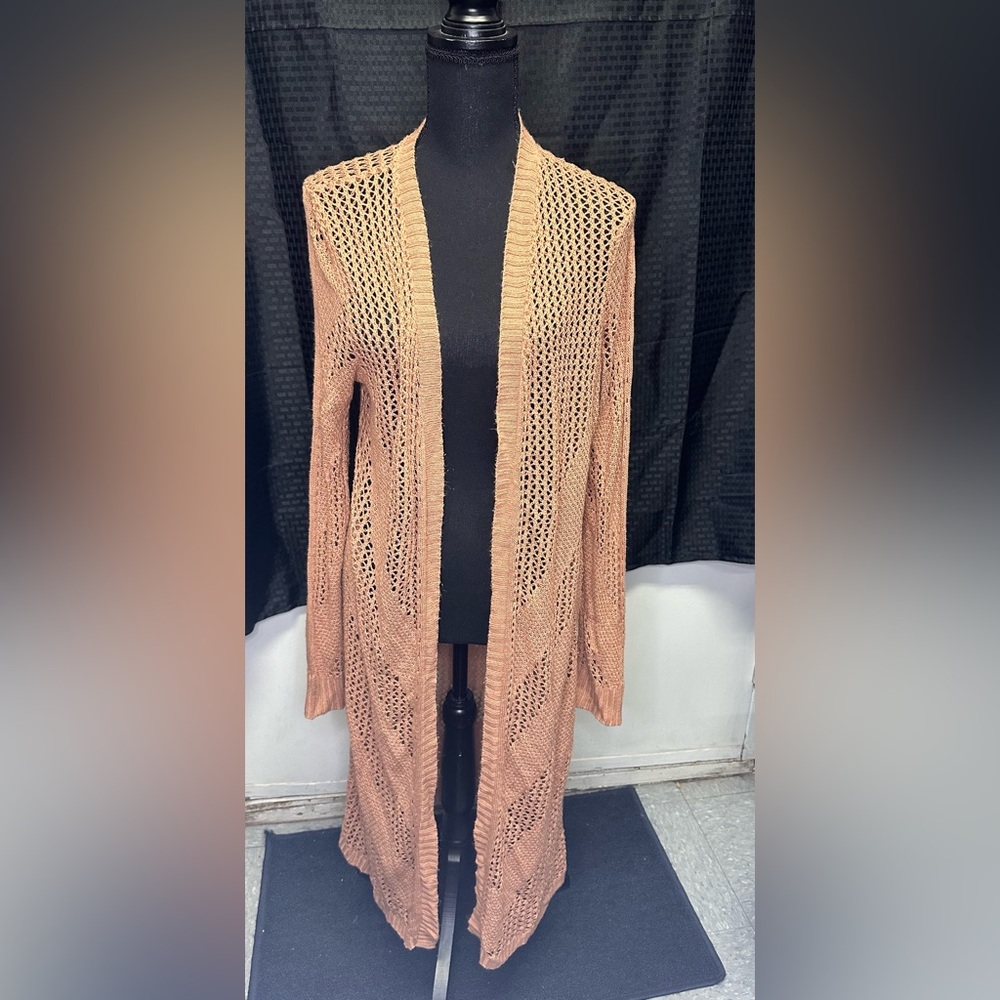 XL Serendipity Salmon Pink Crochet Long Cardigan
